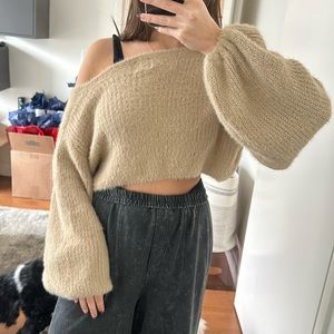 Beige knit crop top. Off shoulder